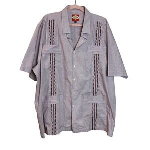 San Cristobal Shirt Men's 2XL Guayabera Short Sleeve Maroon Geometric Embroidery
